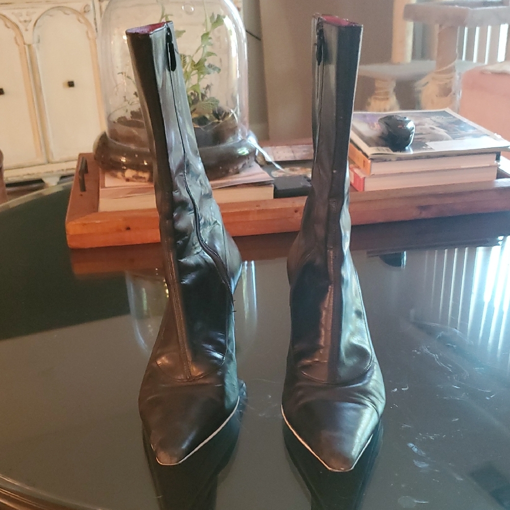 Cole Haan Black Leather Calf High Women's Boots Made In Brazil